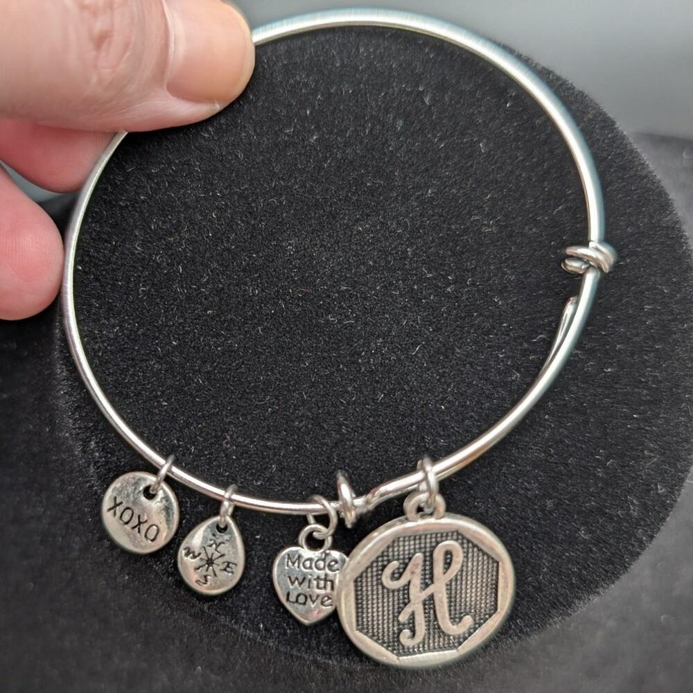 H Initial Expandable Charm Bracelet Silver Tone XOXO Compass Made With Love Gift